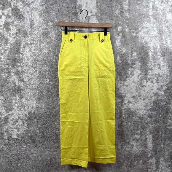 Paul Smith Trousers 36 / US 4 Womens Yellow Paperbag Button Detail Flat Front - Picture 1 of 9